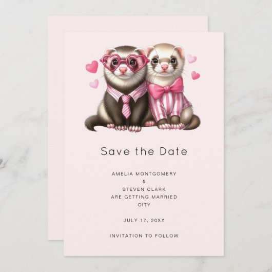 Niedliches Otter Couple in Liebe Hochzeit Save The Date (Vorne/Hinten)