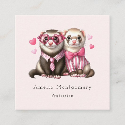 Niedliches Otter Couple in Liebe Quadratische Visitenkarte (Vorderseite)