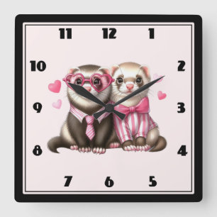 Niedliches Otter Couple in Liebe Quadratische Wanduhr