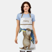 Niedliches Otter, das Fische Mit Monogramm beförde Schürze (Getragen)