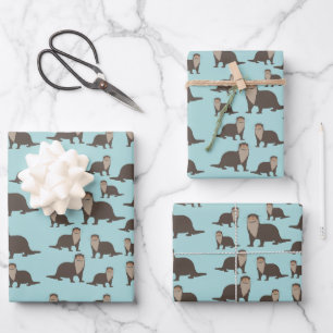 Niedliches Otter-Illustrationsmuster Geschenkpapier Set