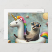 Niedliches Otter in einem Floating Unicorn Postkarte (Vorne/Hinten)