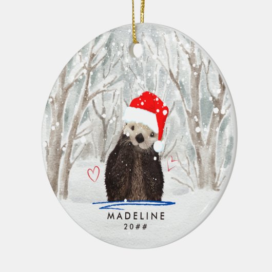 Niedliches Otter mit dem Namen des Weihnachtsmannm Keramik Ornament (Links)