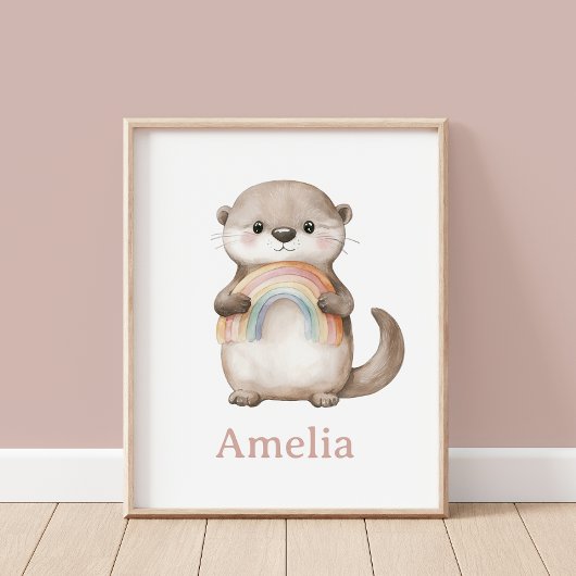 Niedliches Otter mit einer Rainbow-Babynamenwand,  Poster