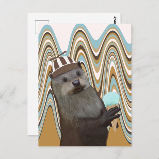 Niedliches Otter mit Eiscreme auf wirbellem Hinter Postkarte (Vorne/Hinten)