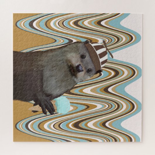 Niedliches Otter mit Eiscreme auf wirbellem Hinter Puzzle (Horizontal)