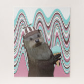 Niedliches Otter mit Eiscreme Pink Liquid Swirl Puzzle (Vertikal)