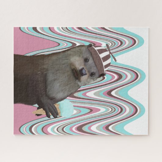Niedliches Otter mit Eiscreme Pink Liquid Swirl Puzzle (Horizontal)
