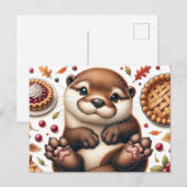 Niedliches Otter mit Erntedank Postkarte (Vorne/Hinten)