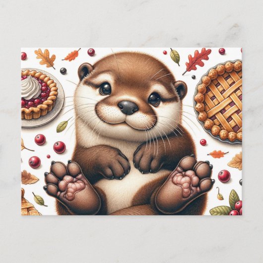 Niedliches Otter mit Erntedank Postkarte (Vorderseite)