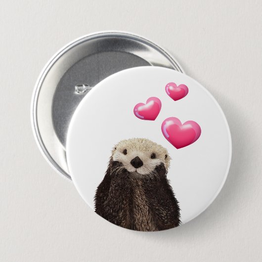 Niedliches Otter mit rosa Liebe Herz Button (Vorne & Hinten)