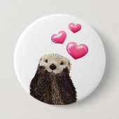 Niedliches Otter mit rosa Liebe Herz Button (Vorderseite)