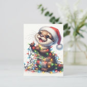 Niedliches Otter mit Weihnachtsbeleuchtung Postkarte (Stehend Vorderseite)