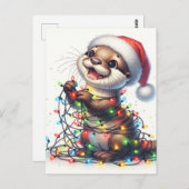 Niedliches Otter mit Weihnachtsbeleuchtung Postkarte (Vorne/Hinten)
