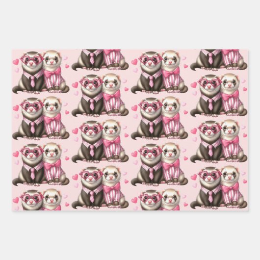 Niedliches Otter-Paar in Liebe-Muster Geschenkpapier Set (Vorderseite)