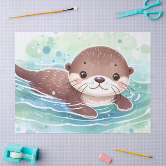Niedliches Otter-Wasserfarben-Dekouting Seidenpapier (Basteln)