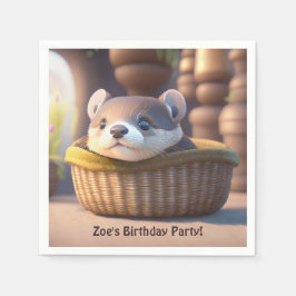 Niedliches Otterbaby in einem Korb - individueller Serviette