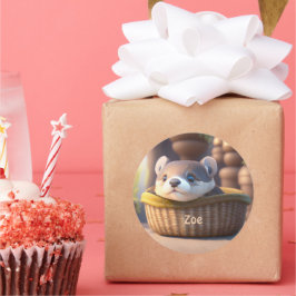 Niedliches Otterbaby in einem Korb - Kleinkinder Runder Aufkleber