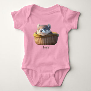 Niedliches Otterbaby in einem Korb - personalisier Baby Strampler