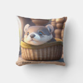 Niedliches Otterbaby in einem Korb - personalisier Kissen (Vorderseite)