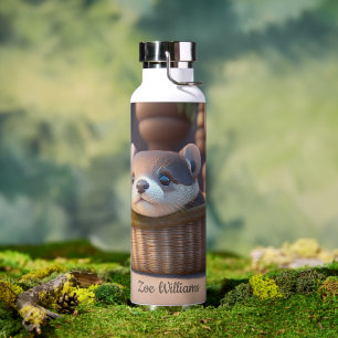 Niedliches Otterbaby in einem Korb - personalisier Trinkflasche