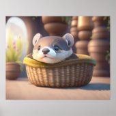 Niedliches Otterbaby in einem Korb Poster (Vorne)