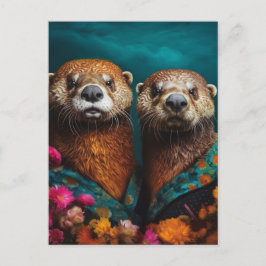 Niedliches Otters Blumenportrait Postkarte