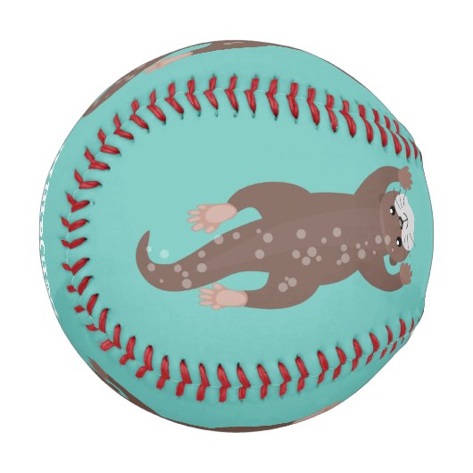 Niedliches Ottertauchen auf aquamariner Cartoon-Ab Baseball (Vorderseite Links)