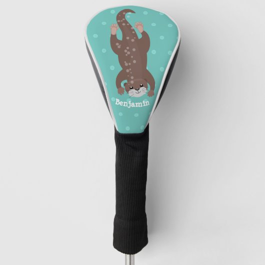Niedliches Ottertauchen auf aquamariner Cartoon-Ab Golf Headcover (Vorderseite)