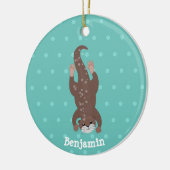 Niedliches Ottertauchen auf aquamariner Cartoon-Ab Keramik Ornament (Links)