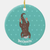 Niedliches Ottertauchen auf aquamariner Cartoon-Ab Keramik Ornament (Hinten)