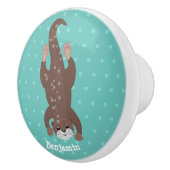 Niedliches Ottertauchen auf aquamariner Cartoon-Ab Keramikknauf (Rechts)