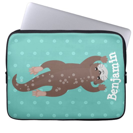 Niedliches Ottertauchen auf aquamariner Cartoon-Ab Laptopschutzhülle (Vorderseite)