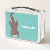 Niedliches Ottertauchen auf aquamariner Cartoon-Ab Metall Brotdose (Rückseite)