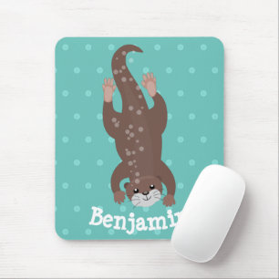 Niedliches Ottertauchen auf aquamariner Cartoon-Ab Mousepad
