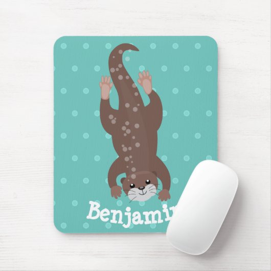 Niedliches Ottertauchen auf aquamariner Cartoon-Ab Mousepad (Mit Mouse)