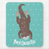 Niedliches Ottertauchen auf aquamariner Cartoon-Ab Mousepad (Vorne)