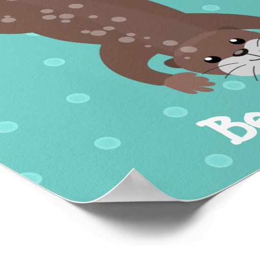 Niedliches Ottertauchen auf aquamariner Cartoon-Ab Poster (Ecke)