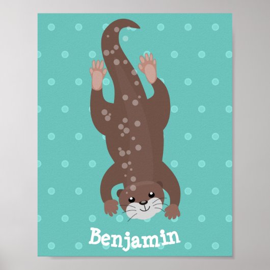 Niedliches Ottertauchen auf aquamariner Cartoon-Ab Poster (Vorne)