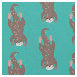 Niedliches Ottertauchen auf aquamariner Cartoon-Ab Stoff