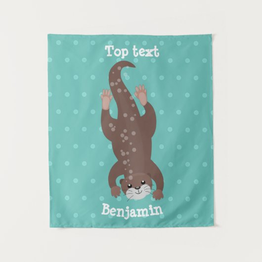 Niedliches Ottertauchen auf aquamariner Cartoon-Ab Wandteppich (Vorderseite)