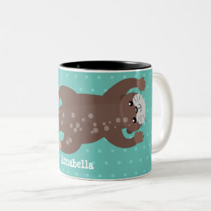 Niedliches Ottertauchen auf aquamariner Cartoon-Ab Zweifarbige Tasse