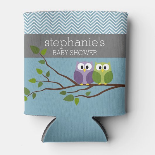 Niedliches Owl auf Branch - Blue Baby Boy Dusche Dosenkühler (Vorderseite)