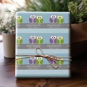 Niedliches Owl auf Branch - Blue Baby Boy Dusche Geschenkpapier