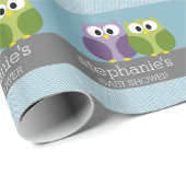 Niedliches Owl auf Branch - Blue Baby Boy Dusche Geschenkpapier (Rolleneckpunkt)