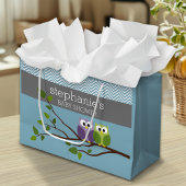 Niedliches Owl auf Branch - Blue Baby Boy Dusche Große Geschenktüte