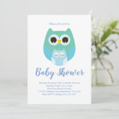 Niedliches Owl Baby Dusche Blue Bird Boy Einladung (Stehend Vorderseite)