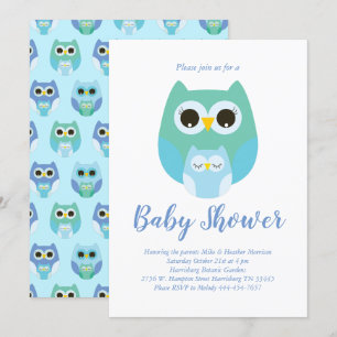 Niedliches Owl Baby Dusche Blue Bird Boy Einladung