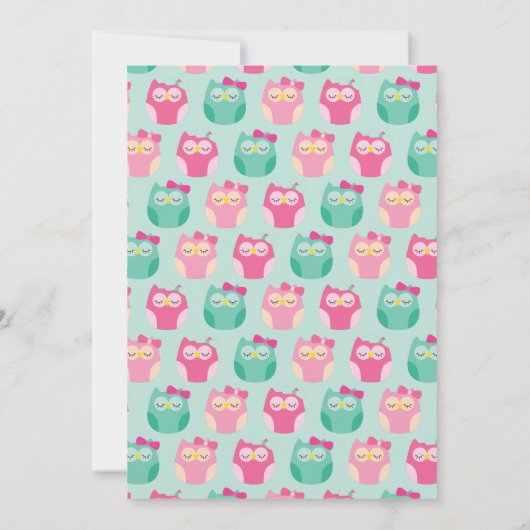 Niedliches Owl Baby Dusche Pink Bird Girl Einladung (Rückseite)