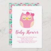 Niedliches Owl Baby Dusche Pink Bird Girl Einladung (Vorne/Hinten)